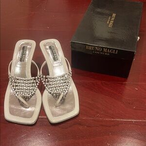 Vintage Bruno Magli White Beaded Sandal Heels